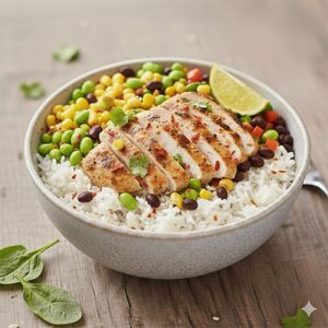 Reis mit Hähnchen Bowl